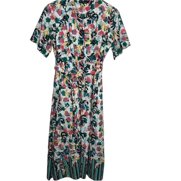 Emily Lovelock Amelia Floral Cactus Organic Button Shirt Dress Women Size 8 - Picture 1 of 8